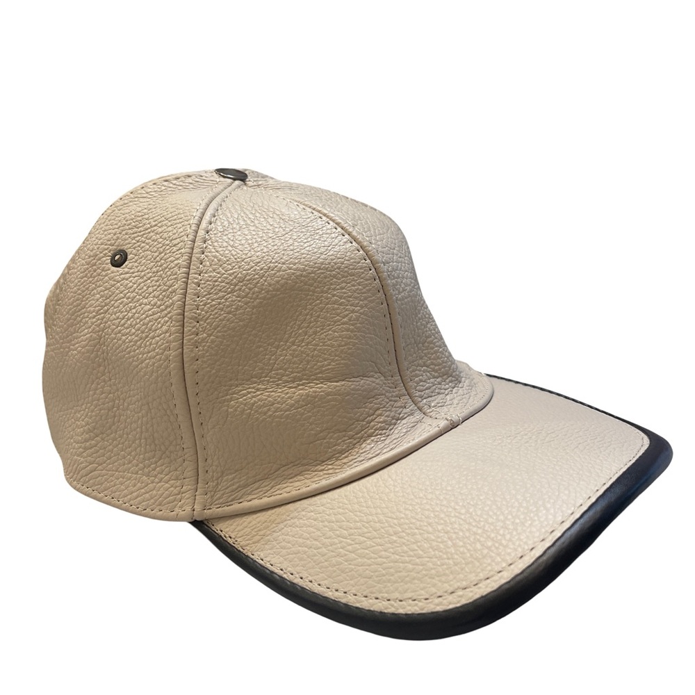 Unisex Cream Leather Cap with Black Edge